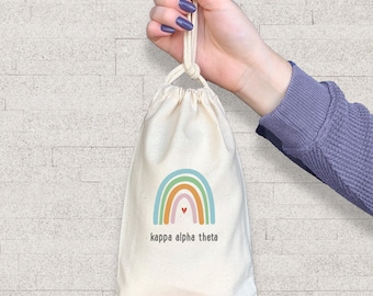 Sorority Mini Gift or Small Party Favor Bag, Colorful Rainbow Design Printed on Reusable Cotton Gift Bag, Sorority Goodie Bags