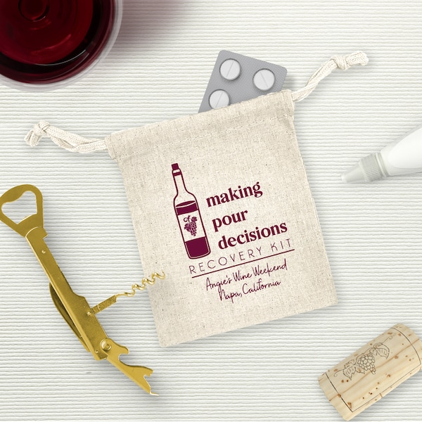 Custom Party Favor Goodie Bag with Wine Theme, Bachelorette Hangover Kit Bag, Winery Theme Party Favor Bag