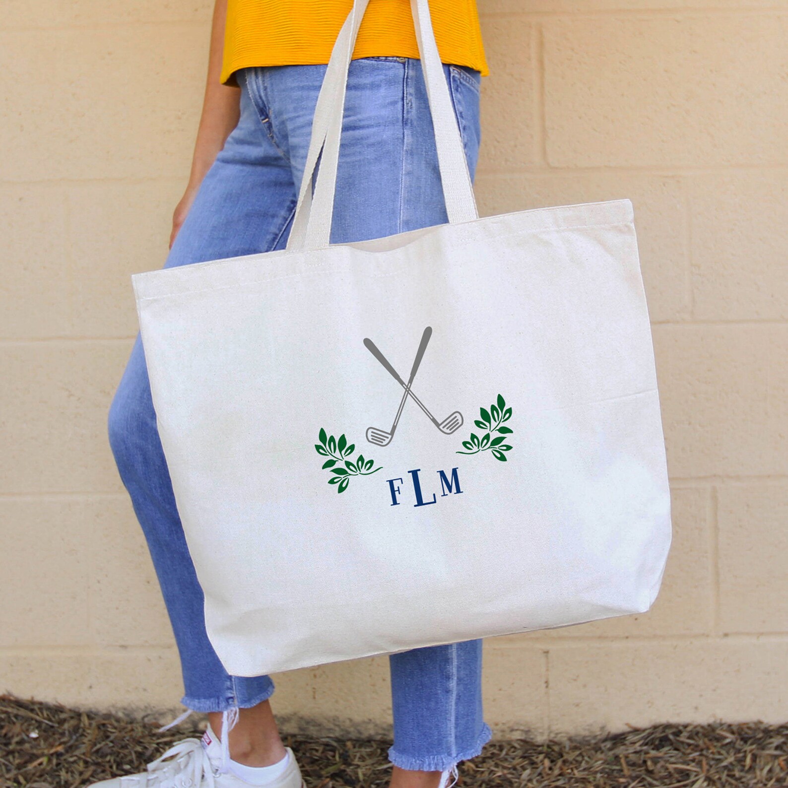Personalized Golf Monogram Large Canvas Tote Bag the Perfect Etsy
