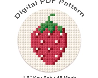 Needlepoint Key Fob Pattern • Strawberry • 1.6 Inch Circle • Mini Needlepoint Chart • PDF Download
