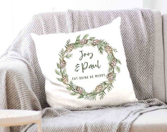 Personalized Holiday Pillow Covering for the Couch, Holiday Home Decor, Holiday Throw Pillow Personalized & Names, Custom Christmas Pillow