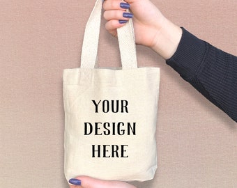 Personalized Mini Cotton Canvas Tote Bag: Custom Design Party Favor or Gift Bag