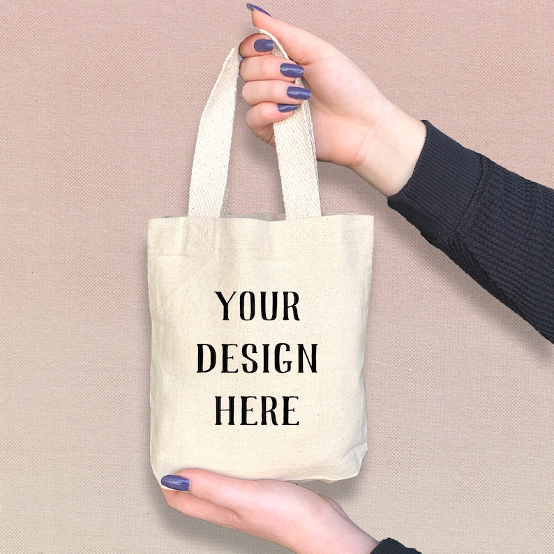Personalized Custom Printed Mini Tote Bag, Your Design Digitally Printed on a Small Cotton Canvas Tote, Great Gift or Party Favor Bag Bild 2