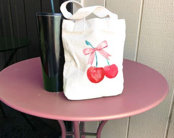 Cherries and Bows Mini Tote Bag: Coquette Gift Bags - Set of 2