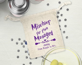 Mischief Far From Managed Goodie Bag for Bachelorette Party, Personalized Mini Favor Bag for Bach Party, From Muggle to Mrs.Party Favor