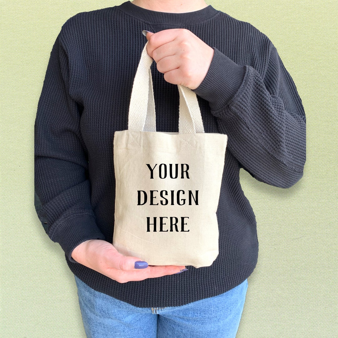 Personalized Custom Printed Mini Tote Bag, Your Design Digitally Printed on a Small Cotton
