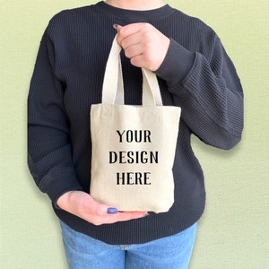 Personalized Custom Printed Mini Tote Bag, Your Design Digitally Printed on a Small Cotton Canvas Tote, Great Gift or Party Favor Bag