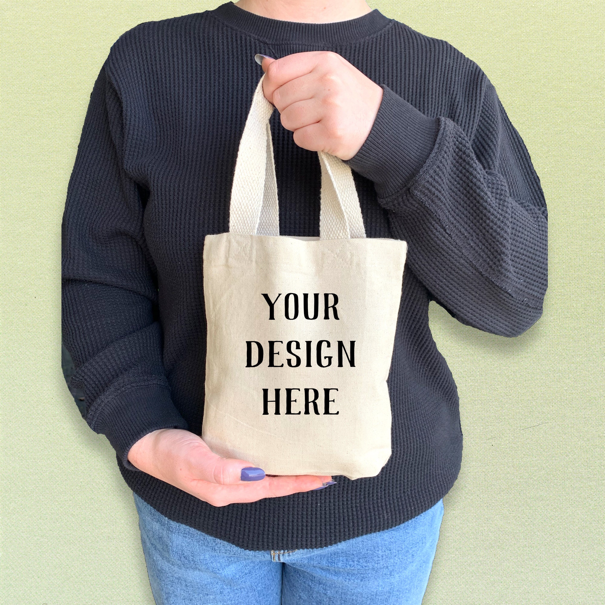 Mini Lettering Embroidered Canvas Tote Bag