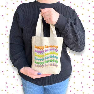 Colorful Happy Birthday Gift Bag, Birthday Party Favor, Canvas Favor Bags, Retro Birthday Bag for Gifts and Party Favor Treats for All Ages