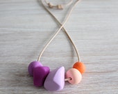 Polymer Clay Bead Necklace, Pastel, Peach, Orange, Purple, Geometric, Multi-coloured, Vibrant, 'Eleanor'
