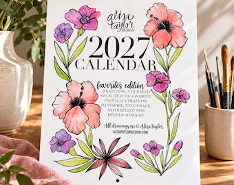 2027 Botanical Wall Calendar, Hand-Painted Floral Illustrations, 8.5 x 11" (Wall Decor)