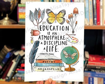 Watercolor Charlotte Mason Quote: Nature Journal Cover Art (Printable PDF/JPG/PNG Files)