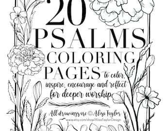 Páginas para colorear de los Salmos: 20 versículos bíblicos (descarga digital)