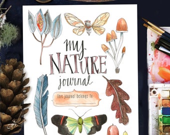 Nature Journal for Kids, 8.5 x 11, charlotte mason, montessori, nature study, cover art, printable, bullet-journal, hand-made, nature