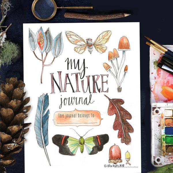 Nature Journal for Kids, 8.5 x 11, charlotte mason, montessori, nature study, cover art, printable, bullet-journal, hand-made, nature