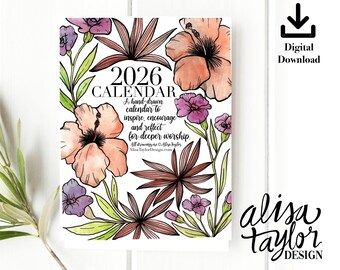 Watercolor Calendar Art Print, 2026 Calendar (Digital Download)
