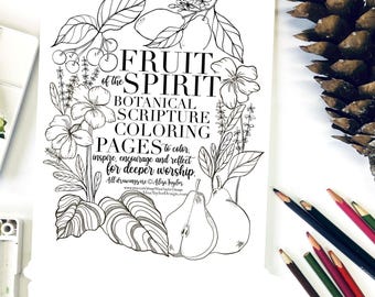 Fruit of the Spirit Coloring Page Bundle: Botanical Scripture Art (PDF)