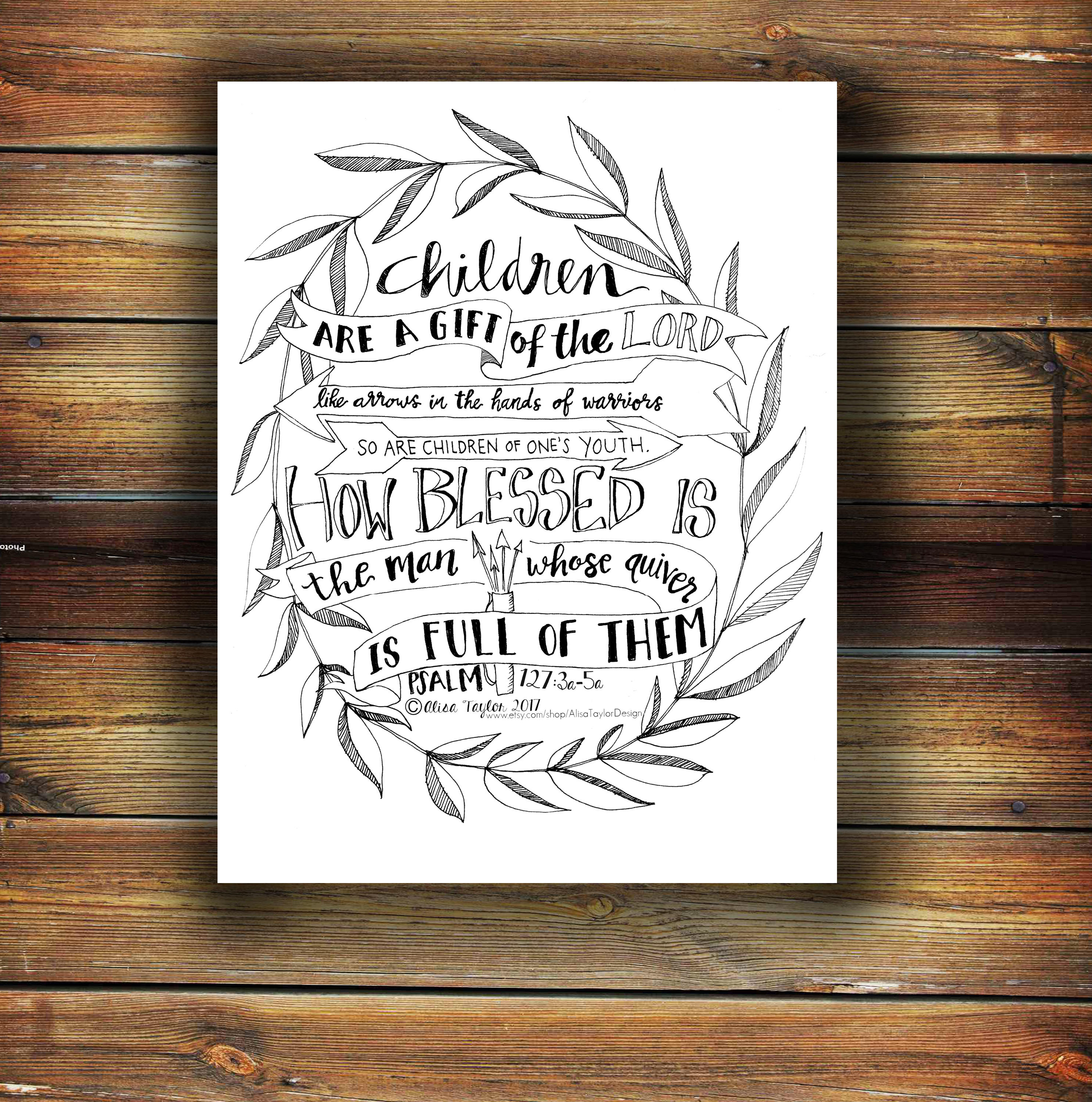 8.5 x 11 Printable of Psalm 127 hand lettered art | Etsy