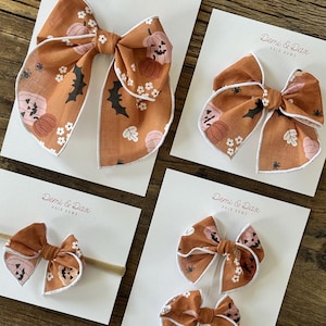 Halloween Hair Bow, Orange and Black Pumpkin  Pigtail Bows, Fall Headband or Clip for Baby, Toddler & Girls
