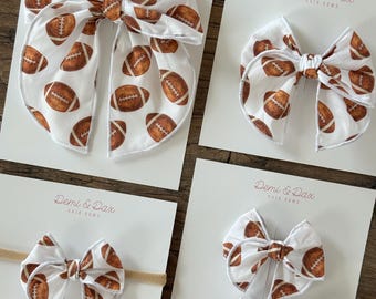 Football Hair Bow, Game Day Baby Girl Headband or Clip, Toddler Girl Bow, Sports Hair Accessory for Girls
