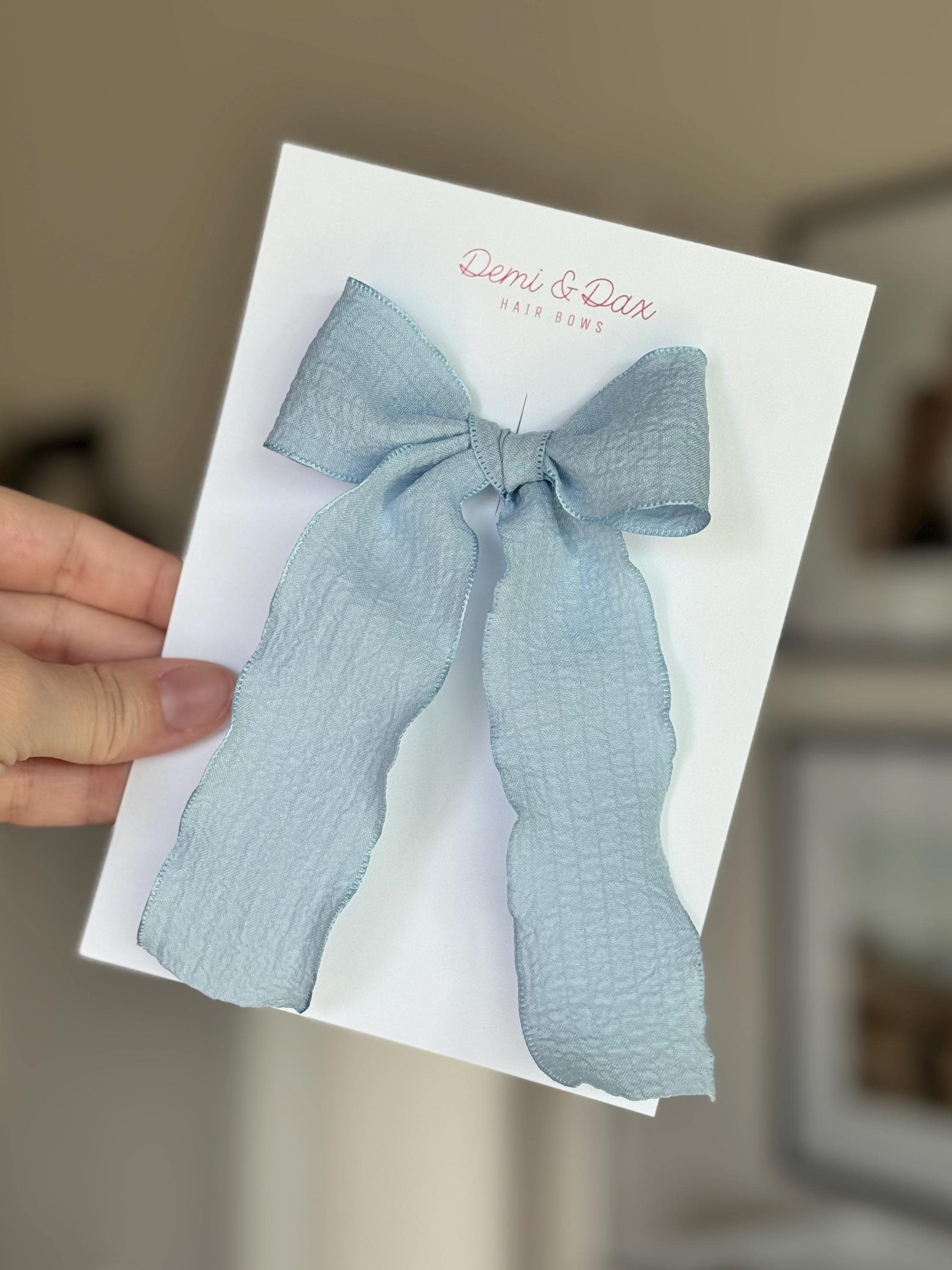 Light Blue Ruffled Ribbon Light Blue Ruffle Edge Long Tail Ribbon Hair Bow, Patriotic Fourth of ...