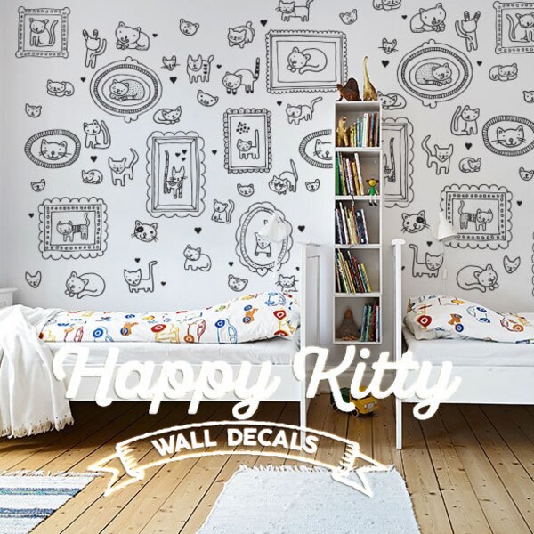 Happy Kitty Cat Doodle Style Children's Wall Decal