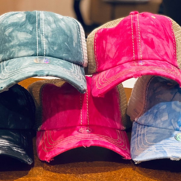 TIE-DYE Monogrammed Hats | Vacation | Summer | Trendy Hats | Bachelorette Party | Mother's Day | Teen Gift