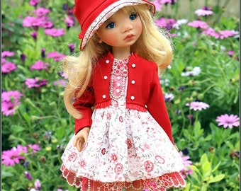 Red outfit  for Meadow TWEENS Dolls 13" /Paola Reina, Little Darling, Minouche /4ps - Jacket, dress, hat, stockings