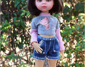 Short en jean pour Meadow TWEENS Dolls 13" /Little Darling, Minouche, Paola Reina/2ps - Short et chaussettes en jean