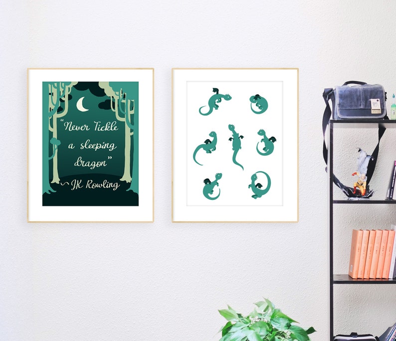 Never Tickle A Sleeping Dragon Quote Fantasy Nursery Print Etsy