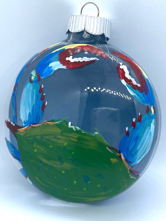 Blue Crab Hand Painted Glass Ornament