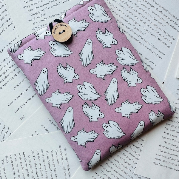 Glow in the dark | Ghost Mauvy | Halloween | Fall | Book sleeve | Kindle sleeve Paperwhite | padded with button closure