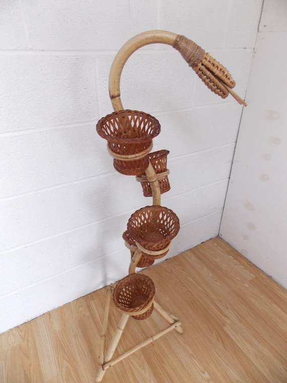 Midcentury Boho Bamboo Snake Plant Stand With Five Pots - Etsy Singapore