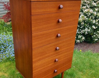 Mid-Century Avalon Teak Chest of Drawers 1960s Tall Boy Danish Style