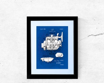 Flathead Motor Sign Print Only, Mechanic, Engine, V8, Art, Workshop, Garage Patent, Badge Plaque, Toolmaker, USA Americana, Tools Tooling