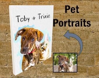 Water Color Pet Portrait on Canvas - Free Personalization