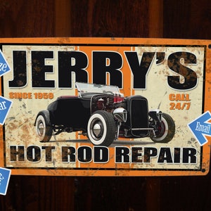 Hot Rod Repair Sign. Free Personalization! YOUR Car Included on the Sign.