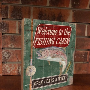 Vintage Fishing Cabin Wooden Signs