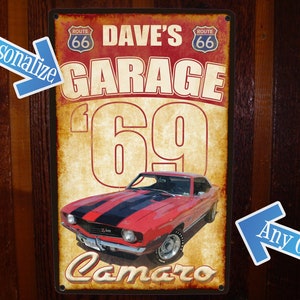 Vintage Tin Metal Sign for Garage. Free Personalization! YOUR Car Included on the Sign.