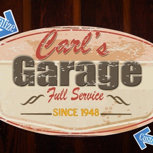 Custom, Vintage Tin Sign for Garage, Shop or Man Cave. Personalized Sign.
