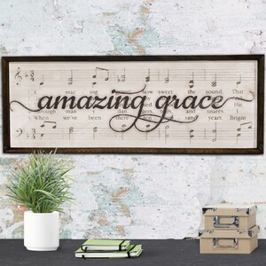 Amazing Grace Hymn Farmhouse Shelf Sitter – Rustic Plastic Frame – Handmade USA