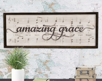 Amazing Grace - Wood Framed Sign - Music Lyrics Sign