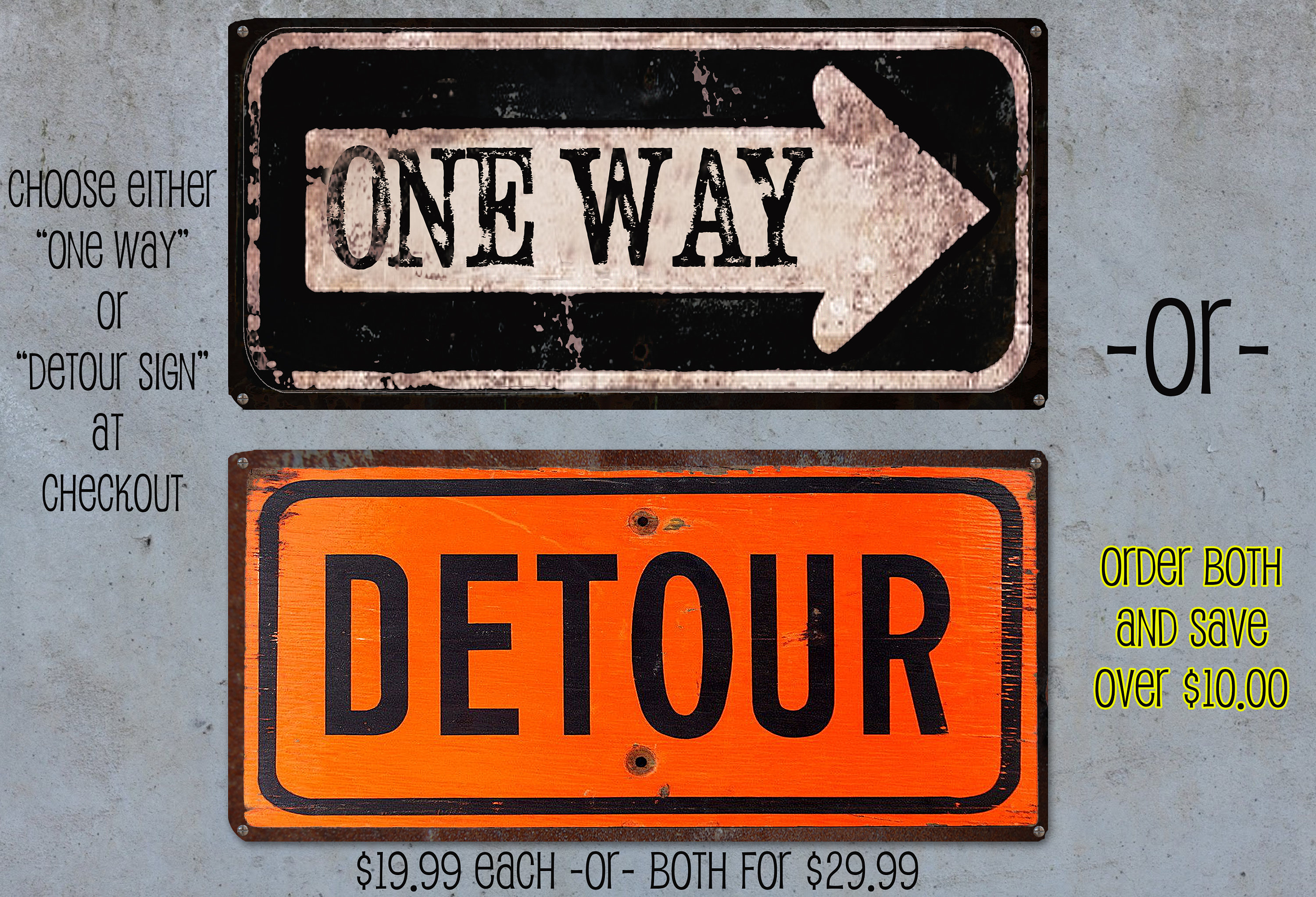 Vintage, Rustic Road Signs - One Way and Detour Sign - Etsy