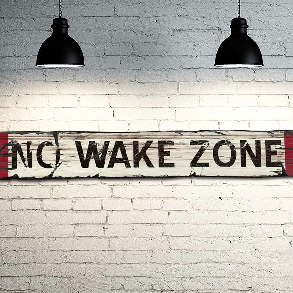 NO WAKE ZONE Vintage Sign on Rustic Barn Wood. Vintage Beach Sign measures 4 feet long. Handcrafted Wood Sign