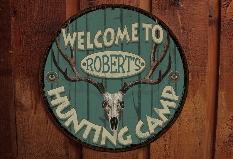 Vintage Hunting Camp Tin Sign Personalized Etsy