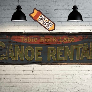 Fun Canoe Rental Lake House Sign - Free Personalization. Rustic Barn Wood
