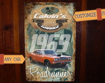 Custom Car Garage Sign – Personalized Metal Wall Art with Your Car Photo, Vintage Auto Decor, Classic Car Gift