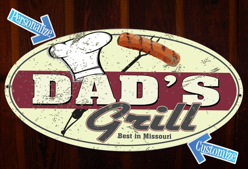 Dad's Grill Custom Tin Sign BBQ Sign image 1