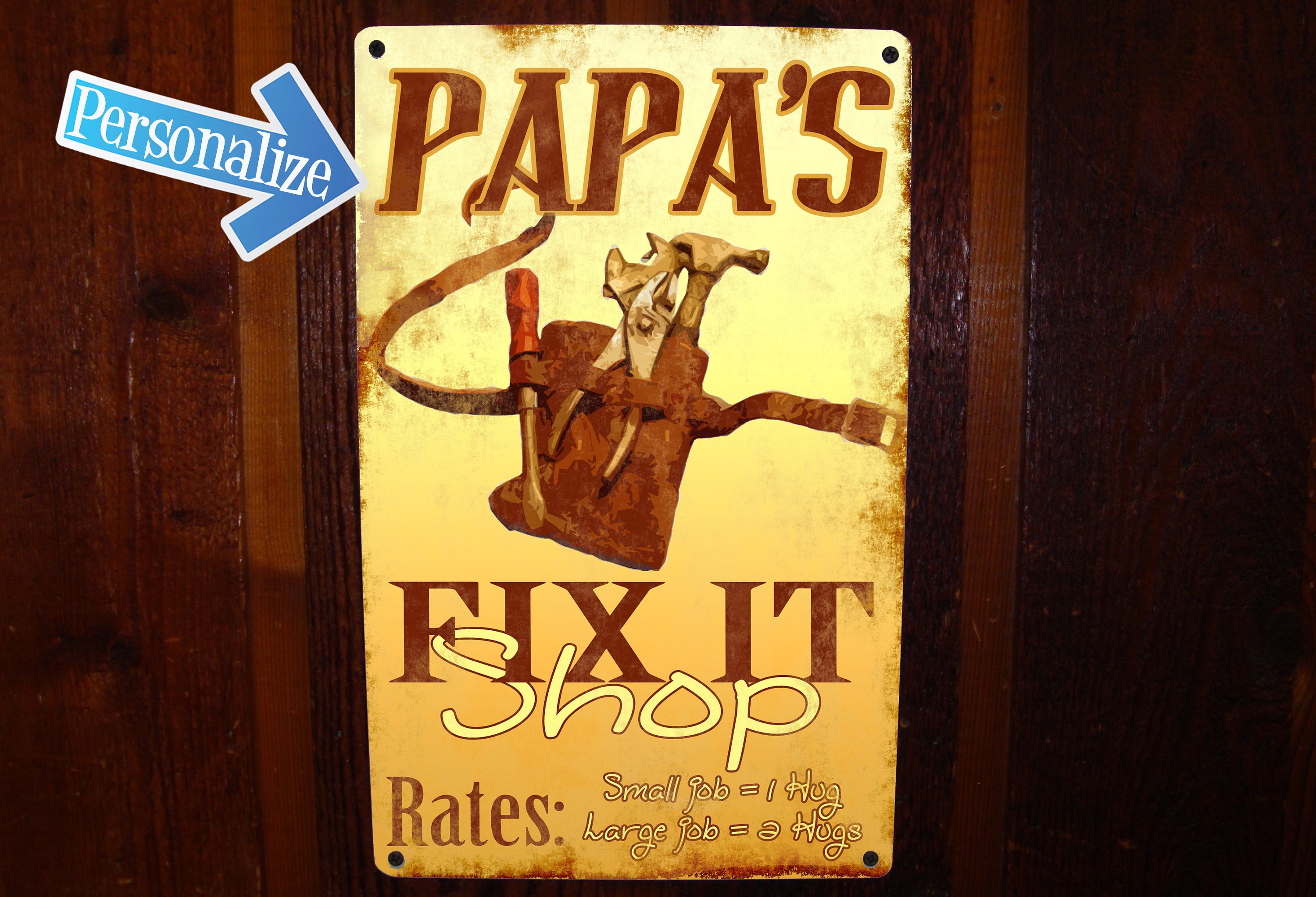 Gift for Papa- Wood shop- Garage sign - Vintage Style Sign - Man