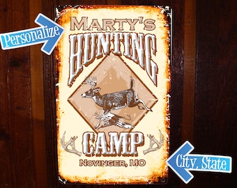 Letrero vintage para campamento de caza: ¡ciervo, alce o alce! Personalización GRATUITA